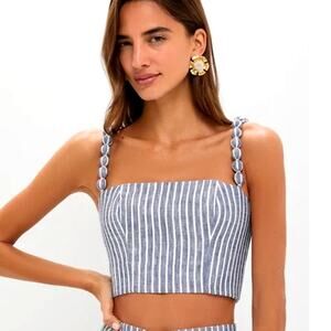 Andres Otalora Women's White and Blue Stripes Esperame Top Size 6